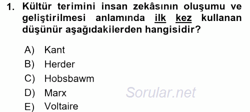 Kültür Sosyolojisi 2017 - 2018 Dönem Sonu Sınavı 1.Soru