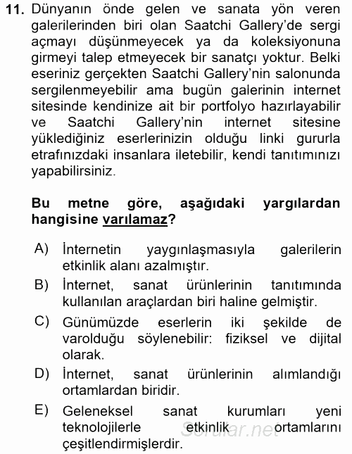 Kültür Sosyolojisi 2017 - 2018 Dönem Sonu Sınavı 11.Soru