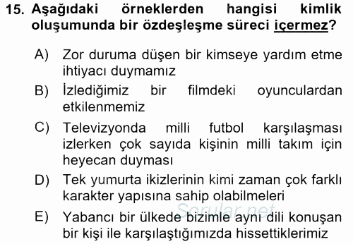Kültür Sosyolojisi 2017 - 2018 Dönem Sonu Sınavı 15.Soru
