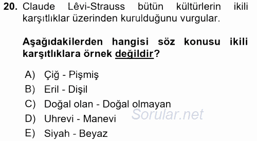 Kültür Sosyolojisi 2017 - 2018 Dönem Sonu Sınavı 20.Soru