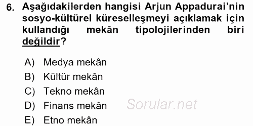 Kültür Sosyolojisi 2017 - 2018 Dönem Sonu Sınavı 6.Soru