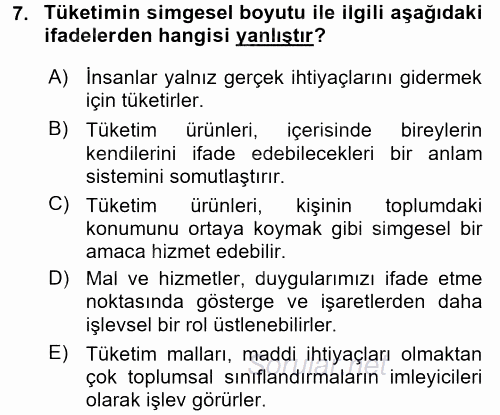 Kültür Sosyolojisi 2017 - 2018 Dönem Sonu Sınavı 7.Soru