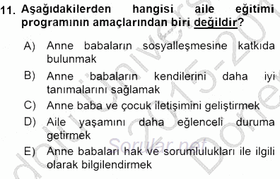 Okulöncesi Eğitime Giriş 2015 - 2016 Dönem Sonu Sınavı 11.Soru