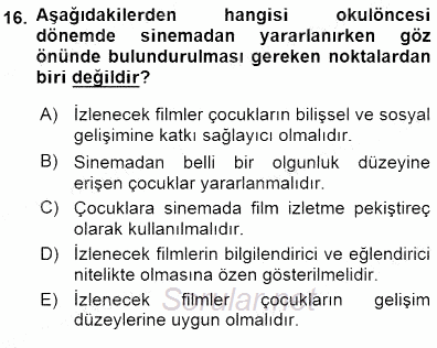 Okulöncesi Eğitime Giriş 2015 - 2016 Dönem Sonu Sınavı 16.Soru