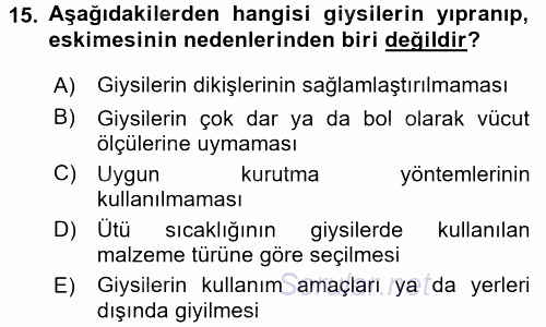 Giysi Seçimi 2015 - 2016 Dönem Sonu Sınavı 15.Soru