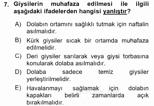 Giysi Seçimi 2015 - 2016 Dönem Sonu Sınavı 7.Soru