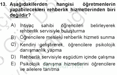 Rehberlik 2015 - 2016 Ara Sınavı 13.Soru