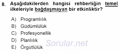 Rehberlik 2015 - 2016 Ara Sınavı 8.Soru