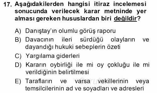 Vergi Yargılaması Hukuku 2014 - 2015 Tek Ders Sınavı 17.Soru