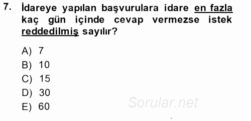 Vergi Yargılaması Hukuku 2014 - 2015 Tek Ders Sınavı 7.Soru