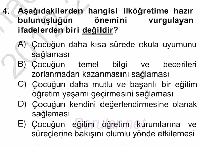 İlköğretime Hazırlık Ve İlköğretim Programları 2012 - 2013 Ara Sınavı 4.Soru