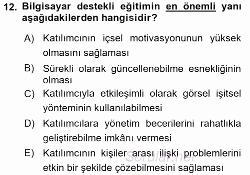 Çalışma Psikolojisi 2015 - 2016 Tek Ders Sınavı 12.Soru