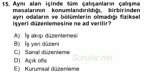 Çalışma Psikolojisi 2015 - 2016 Tek Ders Sınavı 15.Soru