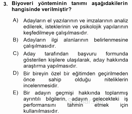 Çalışma Psikolojisi 2015 - 2016 Tek Ders Sınavı 3.Soru