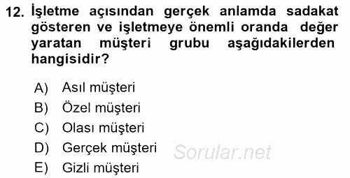 Perakendecilikte Müşteri İlişkileri Yönetimi 2017 - 2018 Dönem Sonu Sınavı 12.Soru