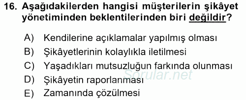Perakendecilikte Müşteri İlişkileri Yönetimi 2017 - 2018 Dönem Sonu Sınavı 16.Soru