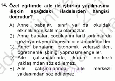 Özel Eğitim 2014 - 2015 Ara Sınavı 14.Soru