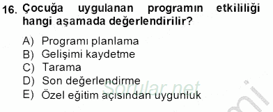 Özel Eğitim 2014 - 2015 Ara Sınavı 16.Soru