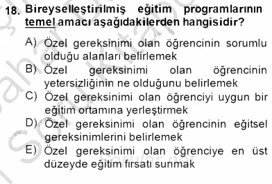 Özel Eğitim 2014 - 2015 Ara Sınavı 18.Soru