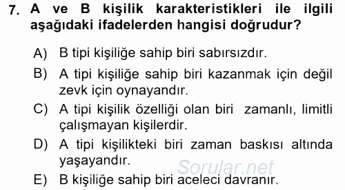 Örgütsel Davranış 2017 - 2018 Dönem Sonu Sınavı 7.Soru