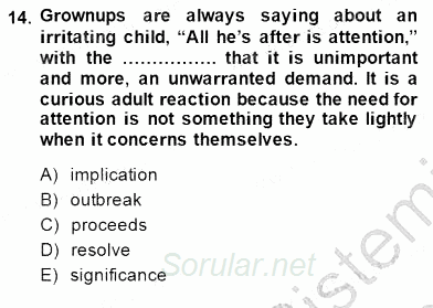 Okuma Ve Yazma Becerileri 1 2013 - 2014 Dönem Sonu Sınavı 14.Soru