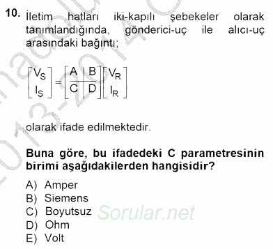 Güç Sistemleri Analizi 2013 - 2014 Dönem Sonu Sınavı 10.Soru