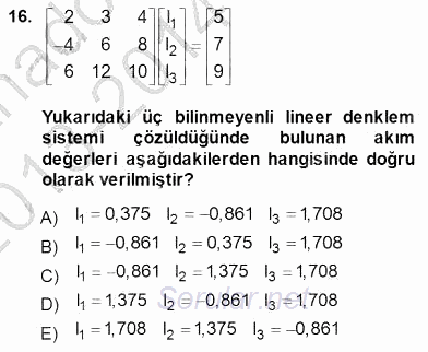 Güç Sistemleri Analizi 2013 - 2014 Dönem Sonu Sınavı 16.Soru