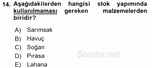 Temel Mutfak Teknikleri 2016 - 2017 Ara Sınavı 14.Soru