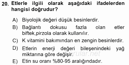 Temel Mutfak Teknikleri 2016 - 2017 Ara Sınavı 20.Soru