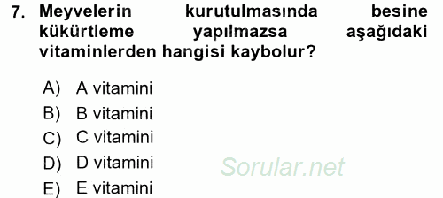 Temel Mutfak Teknikleri 2016 - 2017 Ara Sınavı 7.Soru