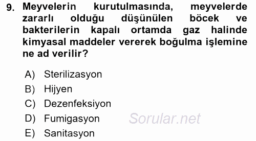 Temel Mutfak Teknikleri 2016 - 2017 Ara Sınavı 9.Soru