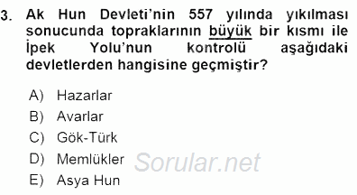 Orta Asya Türk Tarihi 2015 - 2016 Ara Sınavı 3.Soru