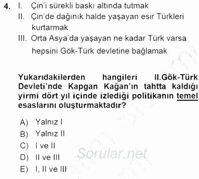 Orta Asya Türk Tarihi 2015 - 2016 Ara Sınavı 4.Soru