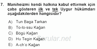 Orta Asya Türk Tarihi 2015 - 2016 Ara Sınavı 7.Soru