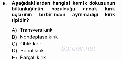 Temel İlk Yardım Bilgisi 2014 - 2015 Dönem Sonu Sınavı 5.Soru