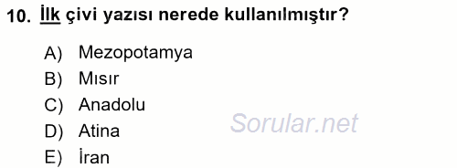 Kültür Tarihi 2017 - 2018 3 Ders Sınavı 10.Soru