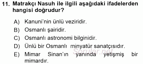 Kültür Tarihi 2017 - 2018 3 Ders Sınavı 11.Soru