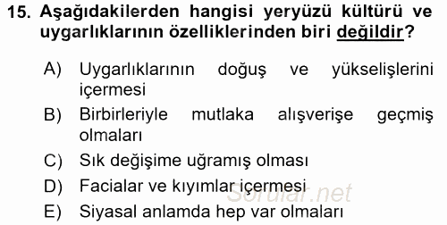 Kültür Tarihi 2017 - 2018 3 Ders Sınavı 15.Soru