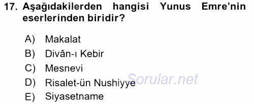 Kültür Tarihi 2017 - 2018 3 Ders Sınavı 17.Soru