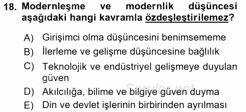 Kültür Tarihi 2017 - 2018 3 Ders Sınavı 18.Soru
