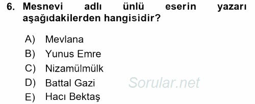 Kültür Tarihi 2017 - 2018 3 Ders Sınavı 6.Soru