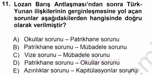 Türk Dış Politikası 1 2012 - 2013 Ara Sınavı 11.Soru