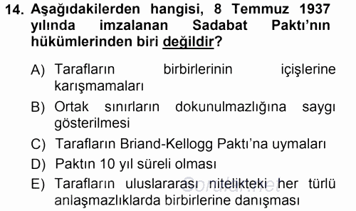 Türk Dış Politikası 1 2012 - 2013 Ara Sınavı 14.Soru