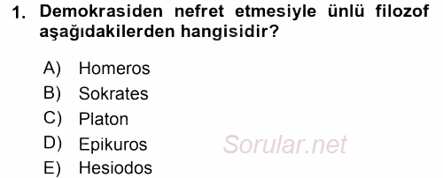 Siyasi Düşünceler Tarihi 2016 - 2017 Ara Sınavı 1.Soru