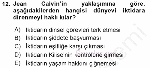 Siyasi Düşünceler Tarihi 2016 - 2017 Ara Sınavı 12.Soru