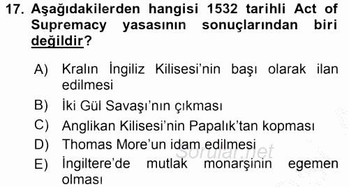 Siyasi Düşünceler Tarihi 2016 - 2017 Ara Sınavı 17.Soru