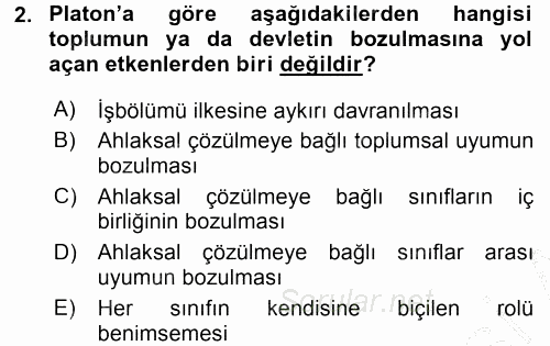 Siyasi Düşünceler Tarihi 2016 - 2017 Ara Sınavı 2.Soru