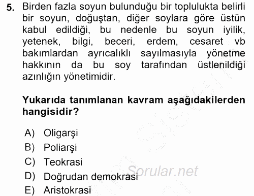 Siyasi Düşünceler Tarihi 2016 - 2017 Ara Sınavı 5.Soru