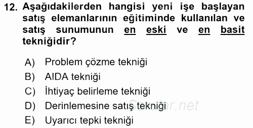 Satış Teknikleri 2016 - 2017 3 Ders Sınavı 12.Soru