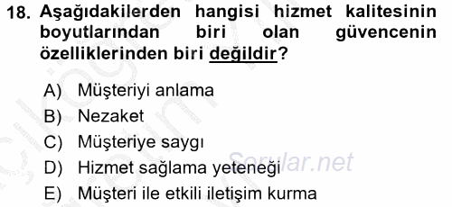 Satış Teknikleri 2016 - 2017 3 Ders Sınavı 18.Soru